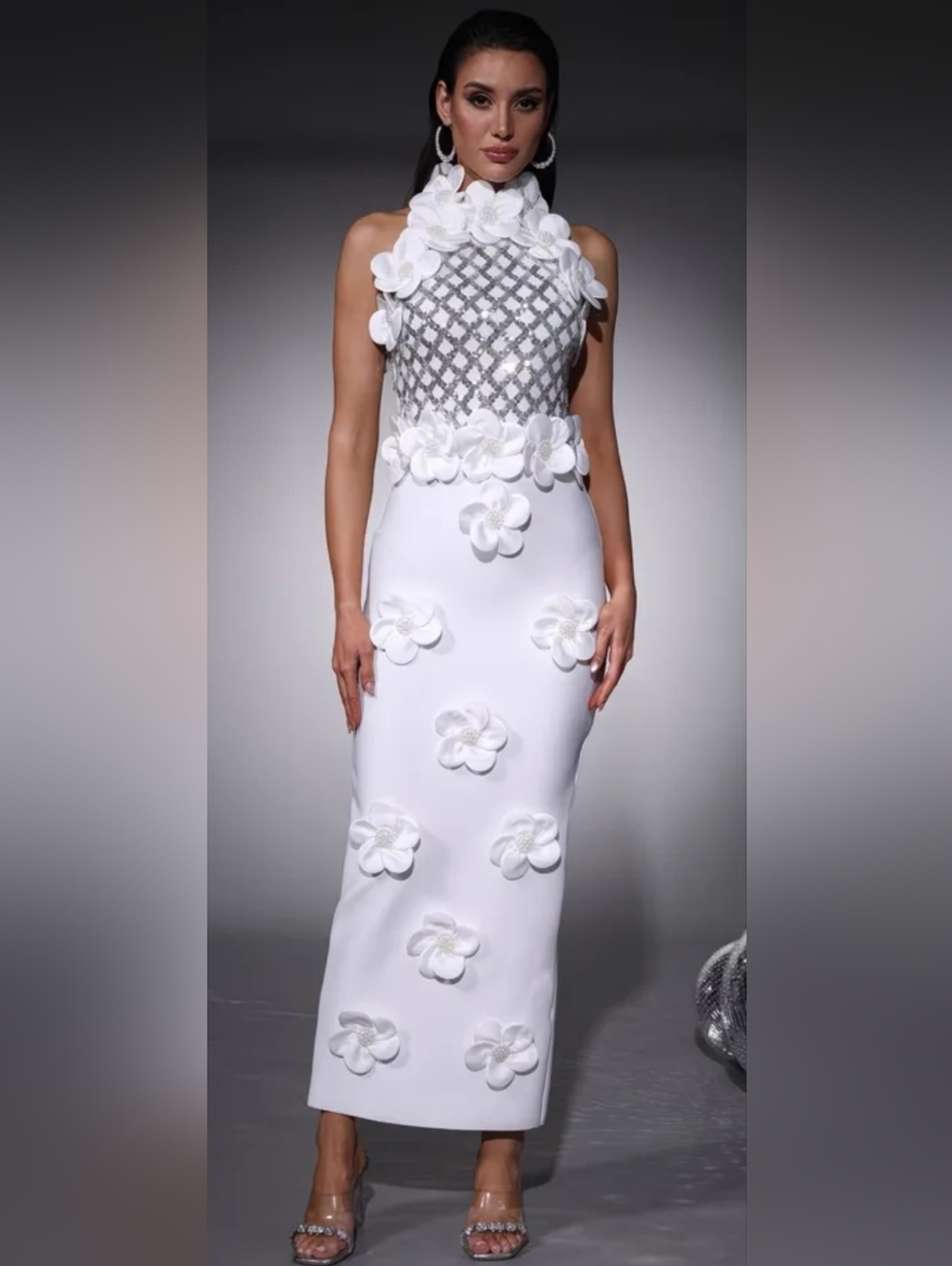 White Floral Appliqué Sleeveless Dress